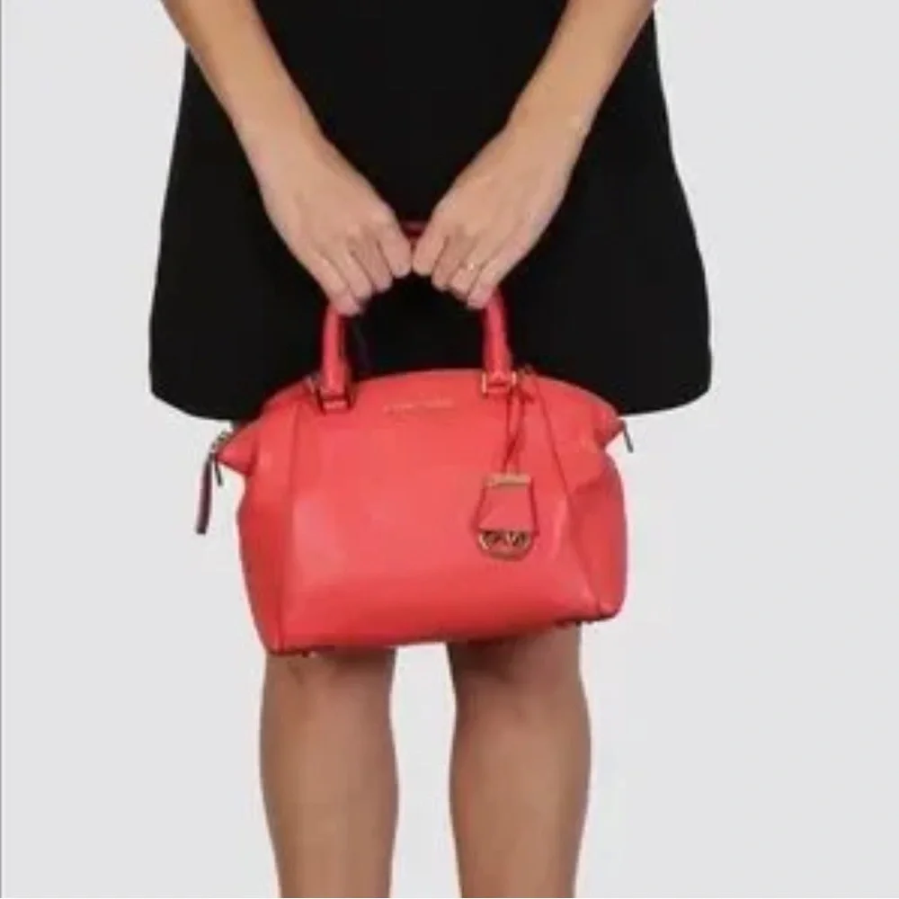 Michael Kors Pebbled Leather Coral Riley Satchel/Crossbody with Gold Hardware
